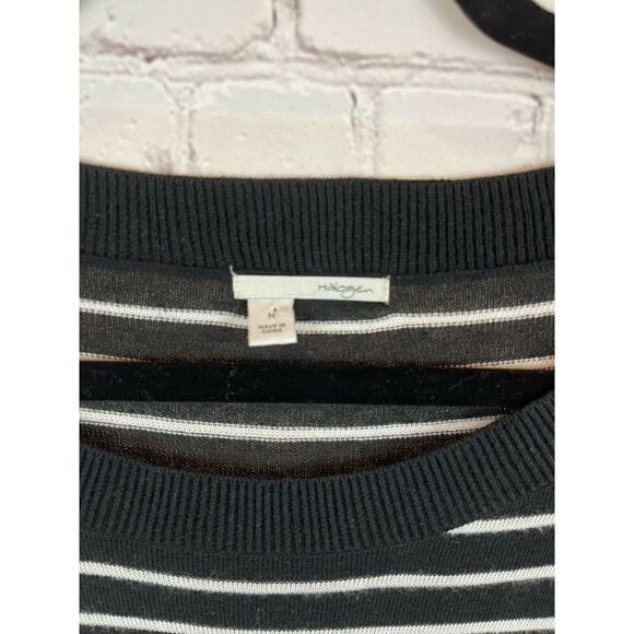 HALOGEN Nordstrom set of 2 violet white black striped front knot pullover top M - Picture 9 of 12